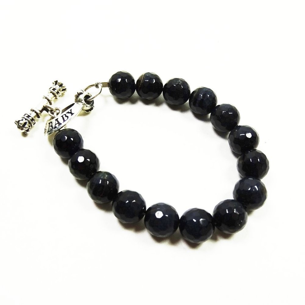 KING BABY Jewelry Sterling Silver Black Faceted Onyx Beaded Bracelet